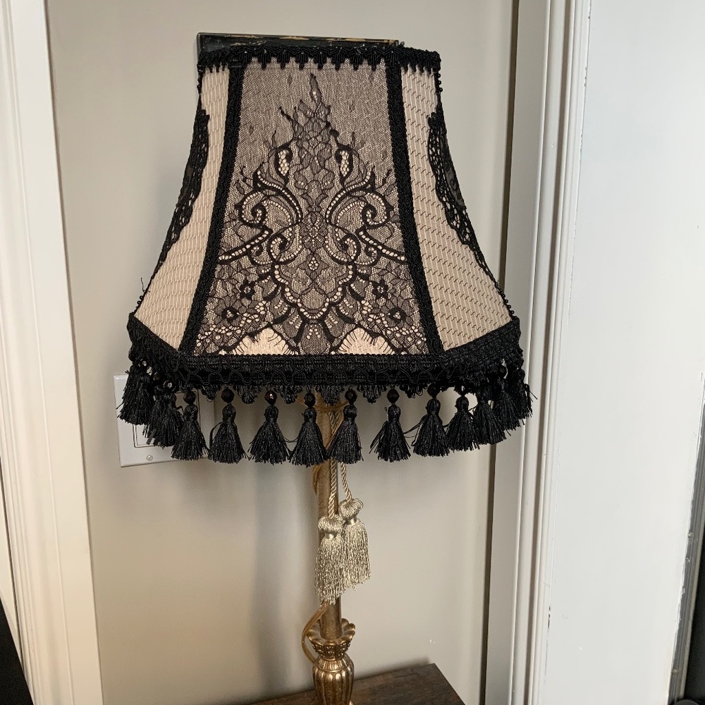 Black and Cream Lace Tassel Lamp Shade - Unbranded
